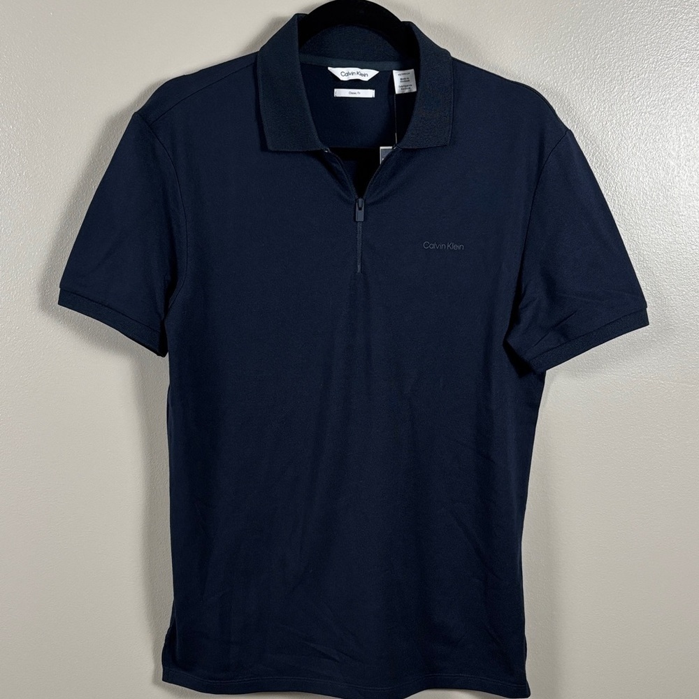 Calvin Klein Men's Navy Quarter-Zip Polo Shirt New with tags